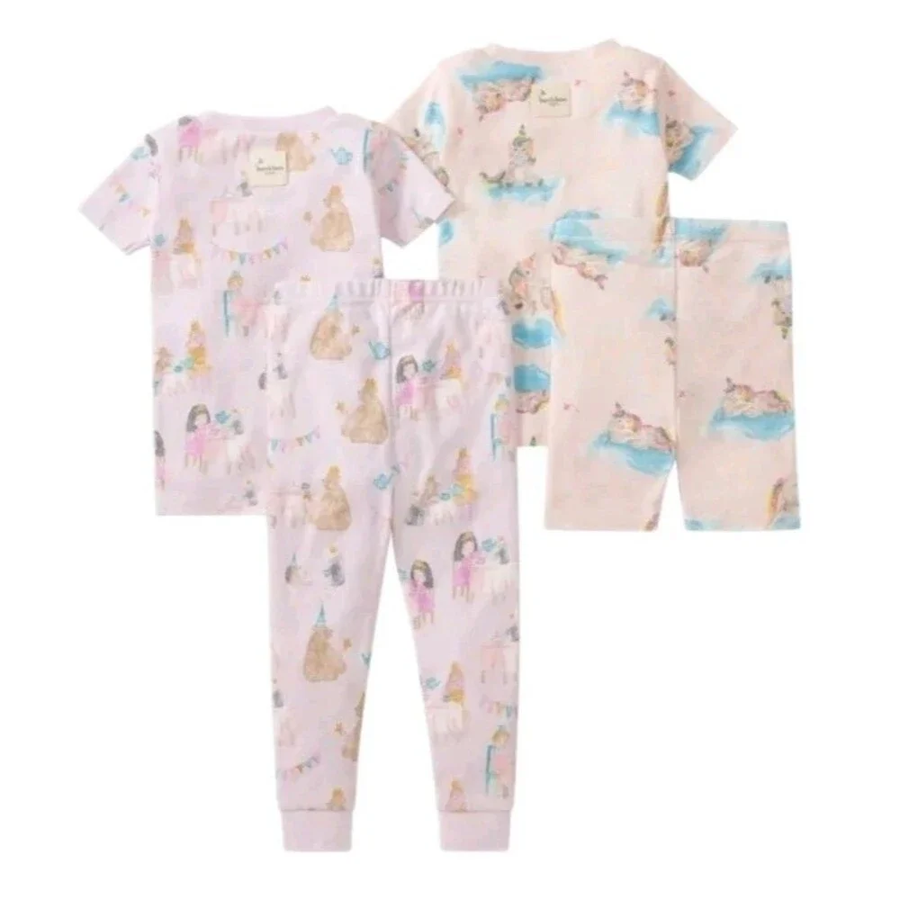 Burt's Bees 4pc Pajama Set 100% Organic Cotton Unicorn Tea Party Pink Girls 2T